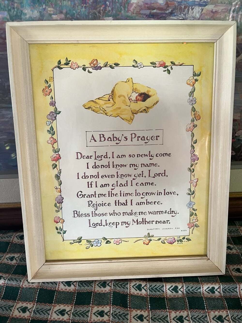 Vintage 1970 A Baby's Prayer Framed Wall Decor by Dorothea Warren Fox